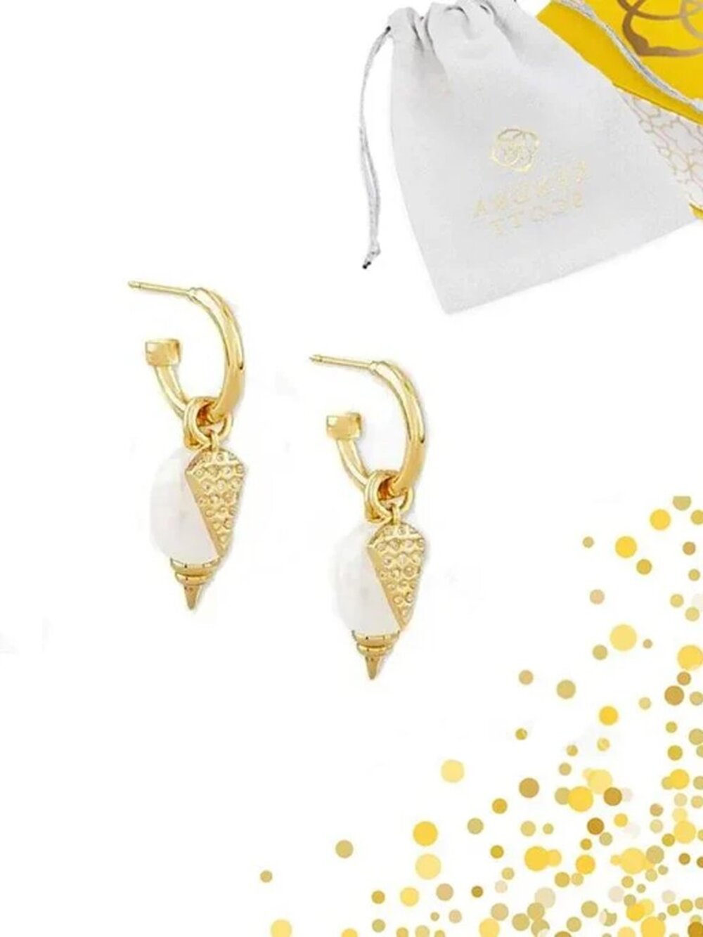 Kendra Scott Demi Gold Huggie Earrings in White Baroque Pearl NWOT